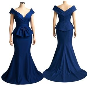 Frascara 2757 Silk 2pc Peplum Off the Shoulder Top Mermaid High Low Skirt NEW